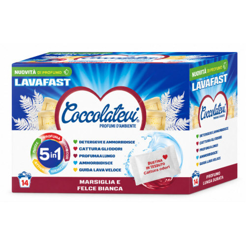 Пральні саше Coccolatevi Lavafast 5в1 Marsiglia e Felce Bianca, 14 шт